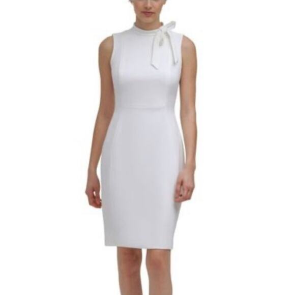 Calvin Klein White Bow Neck Sheath Dress - Picture 1 of 9